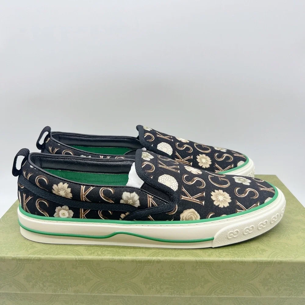 GUCCI Tennis 1977 Sneaker Ken Scott Print Mens Loafer Black White UK 8.5 US 9